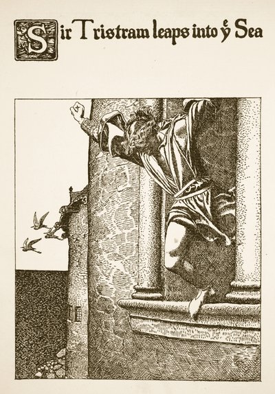 Sir Tristram salta al mar, ilustración de 